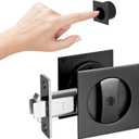 Black Pocket Door Hardware, 2 3/8" Backset, Zinc Alloy Heavy Duty Square Matte Black Pocket Door Lock, Solid Sliding Pocket Door Handle(1 Pack)