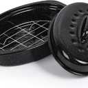 13” Roaster Pan with Lid and Rack, Small Enamel Roaster Pan with Oval Roasting Rack, Granite Baking Pot for Chicken, Turkey, Lamb, Heat Resistant, Oven/Dishwasher/All Stovetops Compatible