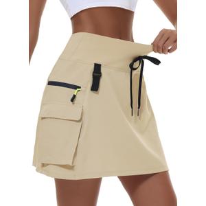 Women's Hiking Cargo Skort Skirt High Waisted Golf Dressy Casual with Zipper Pockets Workout Sport Quick Dry Skirts (Medium, Khaki)