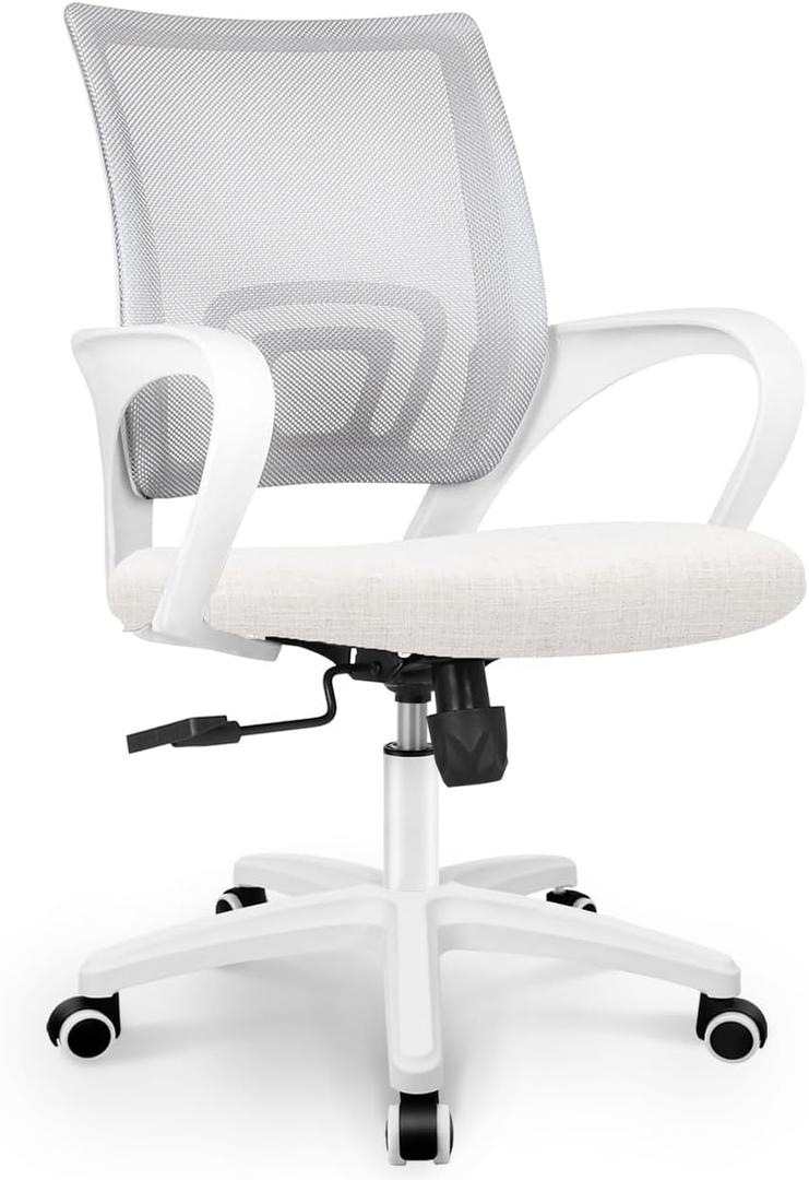 NEO CHAIR Office Desk Computer Chair Ergonomic Mesh Gaming Cushion Seat with Comfy Lumbar Mid Back Support Adjustable Height Swivel Rolling Wheels for Home Task (Ivory)