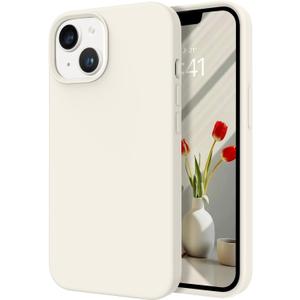 DOMAVER for iPhone 14 Plus Case, Phone Case for iPhone 14 Plus Liquid Silicone Soft Gel Rubber Microfiber Lining Cushion Cover Shockproof Protective -White