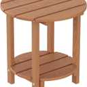 2 Tier Round Outdoor Side Table with Wood-Like Grain, HDPE Adirondack Table Patio Side Table, Weather Resistant End Table for Pool, Patio & Porch, Small Outdoor Table (Teak, Round)