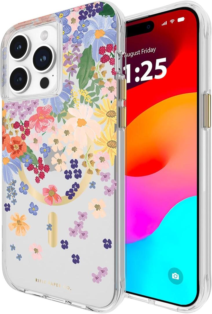 Rifle Paper Co. iPhone 15 Pro Max Case [Compatible with MagSafe] [12ft Drop Protection] Cute iPhone Case 6.7" with Floral Pattern, Anti-Scratch Tech, Shockproof Material, Slim Fit - Margaux