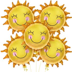 KatchOn, Smile Face Sun Balloons for Party - 26 Inch, Pack of 5 | Sunshine Balloon, Sun Foil Balloons for Sunshine Party Decorations | Here Comes the Son Baby Shower Decor