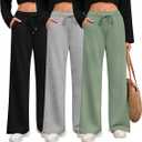Riyiper 3 Pack Women Wide Leg Sweatpants Drawstring Straight Pants Elastic Waist Joggers Open Bottom Sweatpants with Pockets (Medium,  Beangreen, Light Gray, Black)