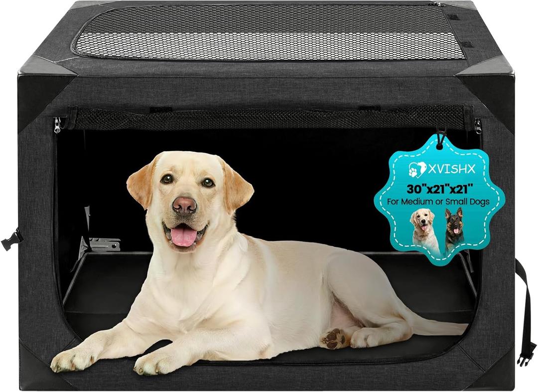Dog Crate,30x21x21 Inch Large Dog Crate for Large or Medium Dogs, Portable and Foldable Design of Dog Cage, Perfect for Travel or Home Use, Dog Kennel with 3-Door and Durable Mesh Windows, Dark Grey