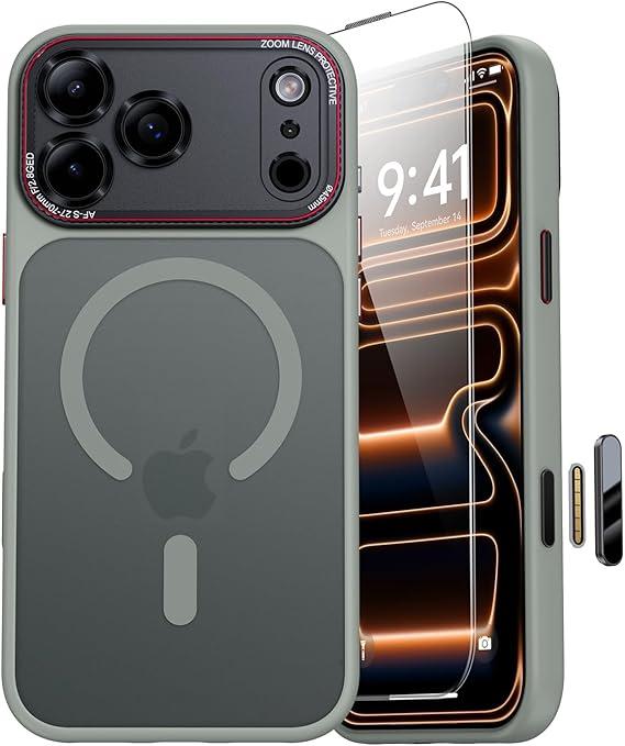 JUESHITUO Magnetic for iPhone 17 Pro Case: Upgraded [Full Camera Protection], with [1X Screen Protector] [Camera Button], 6.3" Case for iPhone 17 Pro, Gray