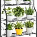 SORCEDAS Plant Stand Indoor Outdoor Plant Shelf 3 Tier Metal Corner Flower Stand Multiple Holder for Patio Garden Balcony Living Room, Dark Grey
