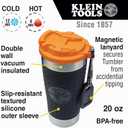 Klein Tools 55580 Stainless Steel Tumbler with Flip-top Lid, Insulated 20 oz. Tradesman's Double Wall Vacuum Mug, Slip-resistant Sleeve