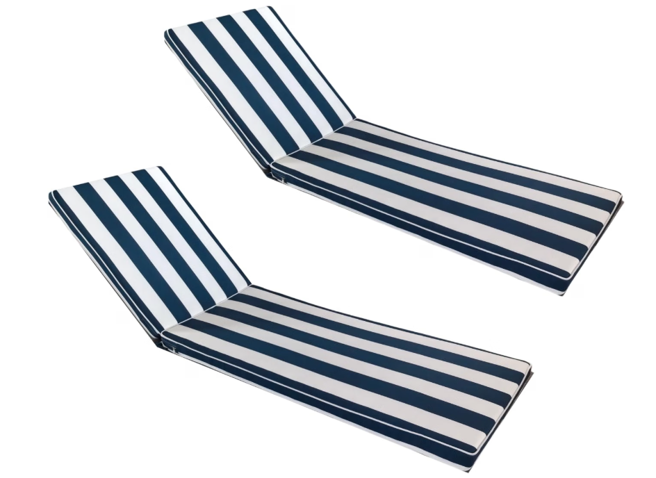 Outdoor Chaise Lounge Cushion Set of 2 for Outdoor Furniture 74x21x2.7 inch Premium Lounge Chair Cushions (Navy White Stripe)
