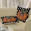 Fall Pillow Covers 18x18 Set of 2 Autumn Black Polka Dot Orange Pumpkin Throw Pillow Covers Outdoor Decor Thanksgiving Decorations Pumpkin Farmhouse Decorative Cushion Covers for Home Couch