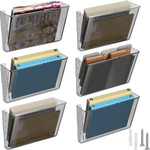 MaxGear Acrylic Single Pocket, Acrylic Wall File Organizer 6 Pockets Hanging File Holder Clear Wall Mounted Mail Organizer Holders for School, Office and Home, Smoke Color, 13x4x7 inches