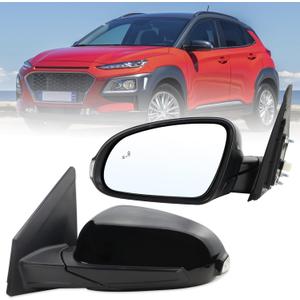 Left Driver Side Mirror Compatible With 2018 2019 2020 2021 2022 2023 Hyundai Kona With Power Glass Manual Folding Heated Turn Signal Blind Spot Black Replace#87610J9130(8ins)