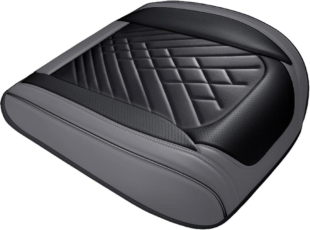 ZIMISI Leather Front Car Seat Covers, Anti-Slip Breathable Bottom Car Seat Protector, Full Wrapping Comfortable Edge Automotive Seat Covers, Fits Cars, Trucks, SUVs, Sedans (Grey/Black)