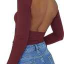 ForeFair Women Sexy Backless Short Sleeve Slim Fit Crewneck Summer Casual Y2K Crop Tee
 M