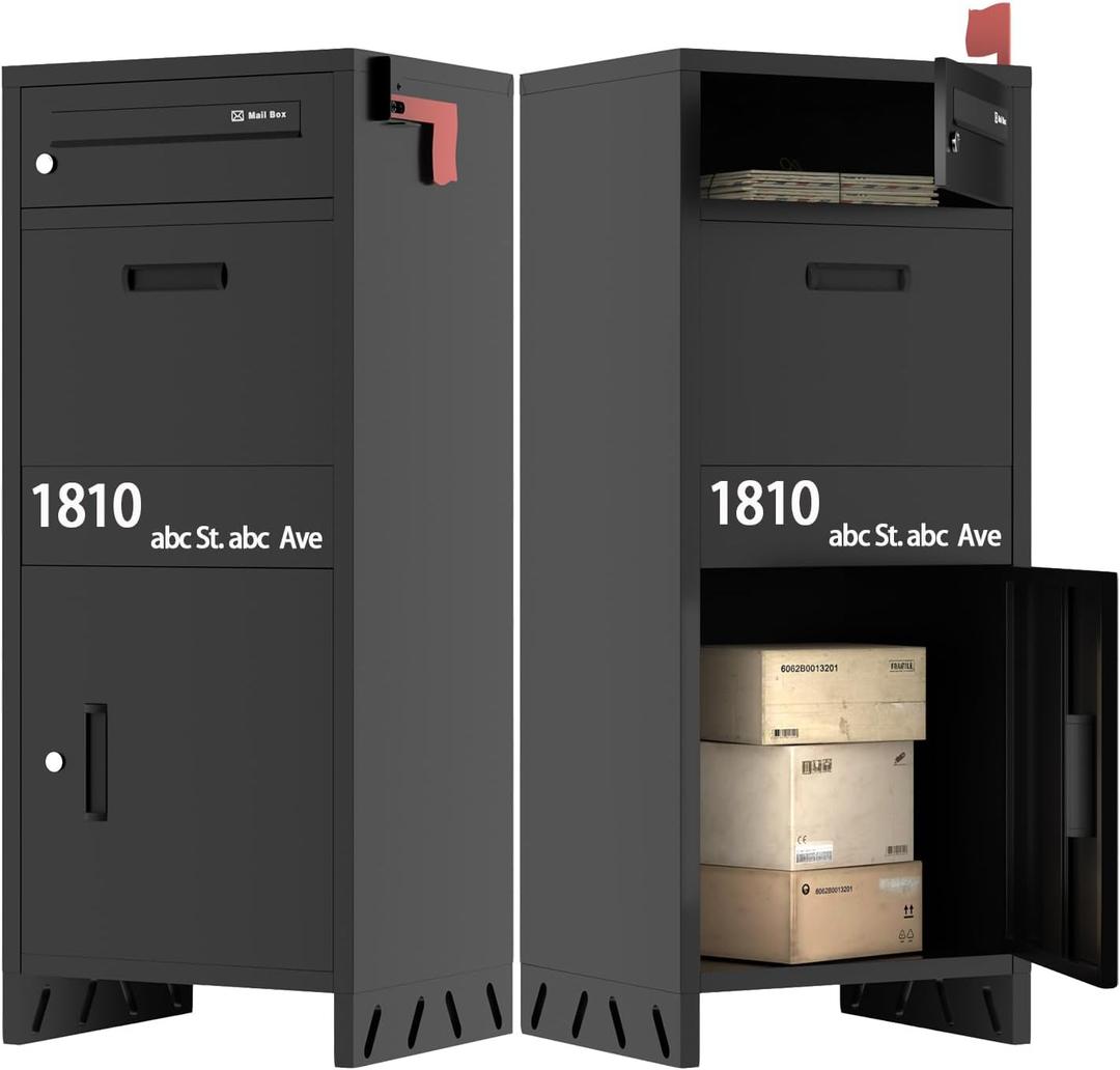 Package Delivery Boxes for Outside, Lockable & Waterproof Parcel Drop Box for Porch, Anti-Theft Mailbox with Custom Address Stickers,Assembly(14.5 * 17.5 * 43 in)