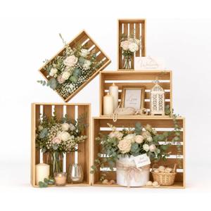 BOY MCOWBOY Wooden Crates for Display 5 Pack Wood Storage Crate for Home Rustic Nested Crates with Handles, Farmhouse Wooden Basket for Storage Container and Decorations