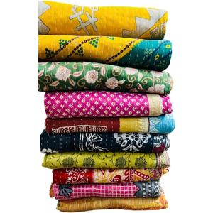 Marubhumi Indian Cotton Quilt Vintage Bedspreads, Throws, Ralli, Lot Kantha Reversible Bedcover Bedspread Throw Cotton Blanket Gudari -Single Pieces, Twin Assorted Color (10)