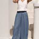 Xiaoxuemeng Womens Wide Leg Pants Cotton Linen Barrel Pants Elastic Waisted Lounge Trousers with Pockets (Blue, XS)
