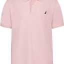 Nautica Boys' Short Sleeve Anchor Polo, Button Closure, Soft & Comfortable, Pique Fabric (10-12, Pale Pink)