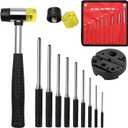 Pin Punch Set, 14pcs Removing Repair Tools, including Universal Block, Pin Punches and Hammer