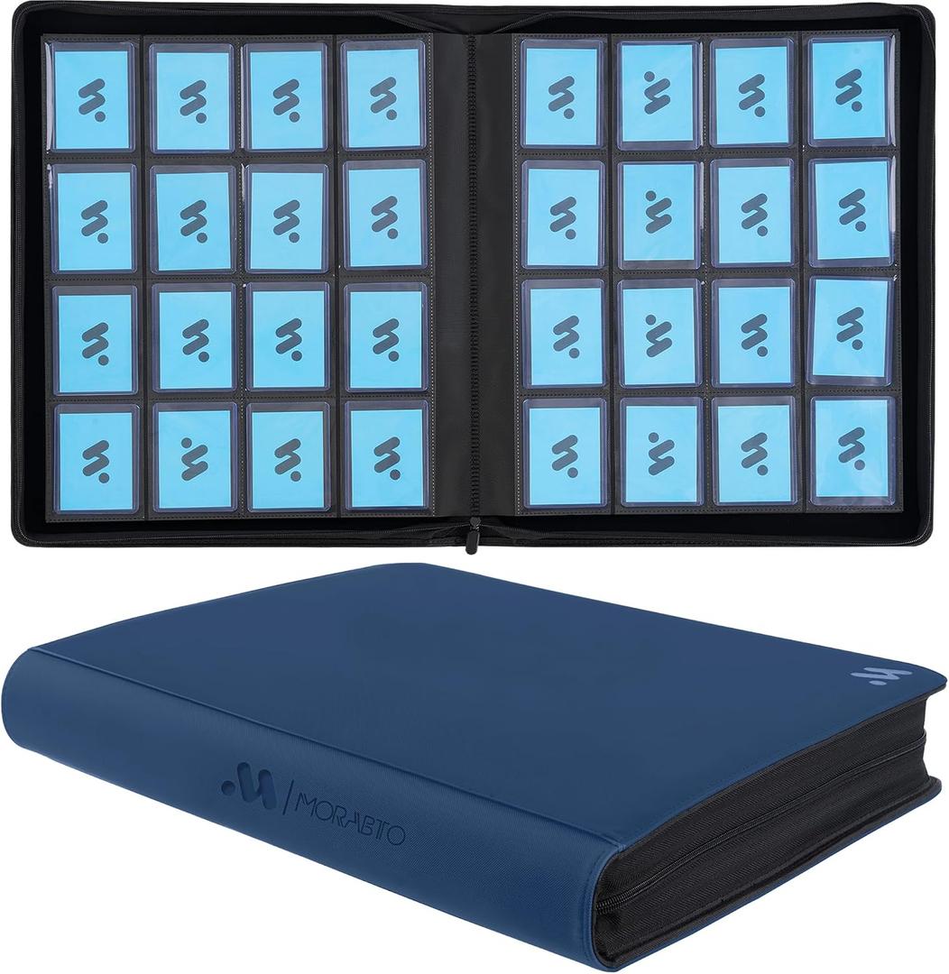Top Loader Binder, Holds 640 Top Loaders,16 Pocket Top Loader Binders for 3" x 4" Rigid Cards,Top Loader Card Binder for Hard Plastic Top Loaders -Blue