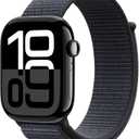 Apple Watch Series 10 [GPS 46mm case] Smartwatch with Jet Black Aluminum Case with Ink Sport Loop. Fitness Tracker, ECG App, Always-On Retina Display, Carbon Neutral (46mm case + Medium/Large band)