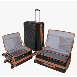 20/24 Top Opening Hardshell Lightweight Luggage and 28-Inch Clamshell Opening Suitcase with Spinner Wheels & TSA Locks, Black Brown, 20in/24in/28in