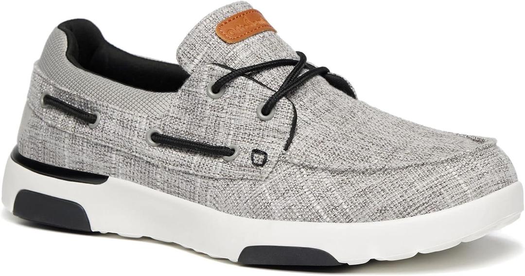 OrthoComfoot Men's Orthopedic Slip-On Loafers Walking Shoes: Casual Canvas Plantar Fasciitis Loafers with Arch Support, Comfortable Orthotic Shoes for Foot and Heel Pain Relief (12, W3-light Grey)