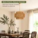 20" Boho Rattan Chandelier, Gold Woven Pendant Light for Dining Bedroom