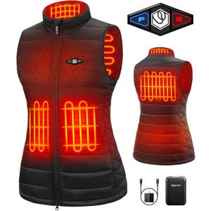 WASOTO Heated Vest Women With 16000 mAh Battery Pack Charger Included Washable Rechargeable For Indoor Outdoor Work Cycling (Large, Black)