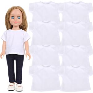 MSYO 8-Pack White T-Shirts for 17-18 Inch Dolls Plain Soft Doll Tees for DIY Logo Customization, Fits Girl & Baby Dolls with High Qullity Material (White)