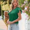 siliteelon Blouses for Women Business Casual Tops for Women Ruffle Short Sleeve Flowy Satin Silk Work Trendy Elegant Summer (XL)
