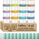 16 pcak Glass Baby Food Storage Containers & 10 Pack Reusable Baby Food Pouches Set, 4 oz Glass Jars with lids for Infant Baby Food,Freezer and Microwave Safe,100% Leak Proof,Reusable BPA Free16