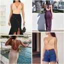 Lace Bodysuit Backless Shapewear for Women V-Neck Tummy Control Thong Body Shaper (Black, XL)