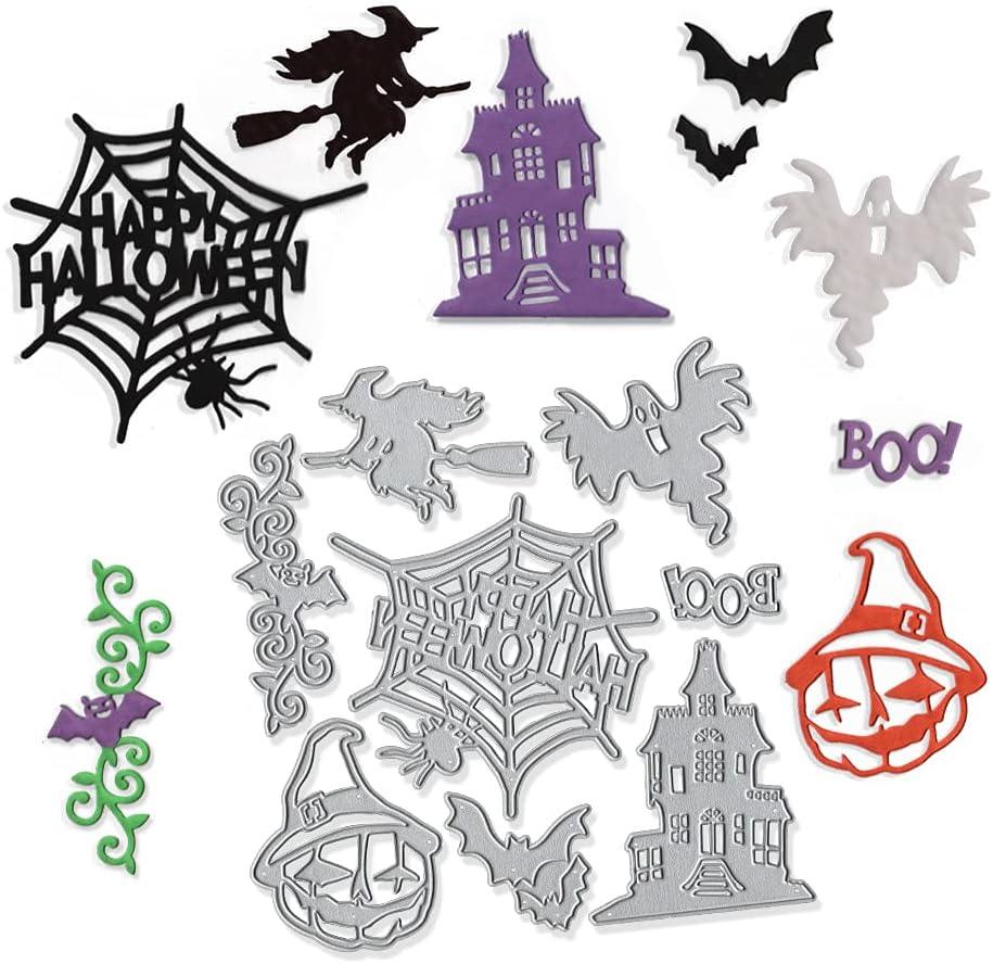 Happy Halloween Spide Web Metal Cutting Dies, Witch Bat Pumpkin Castle Pattern Die Cuts for Card Making Embossing Stencil Template DIY Scrapbooking DIY Paper Cards Making Gift, DIY Halloween Dcor (silver)