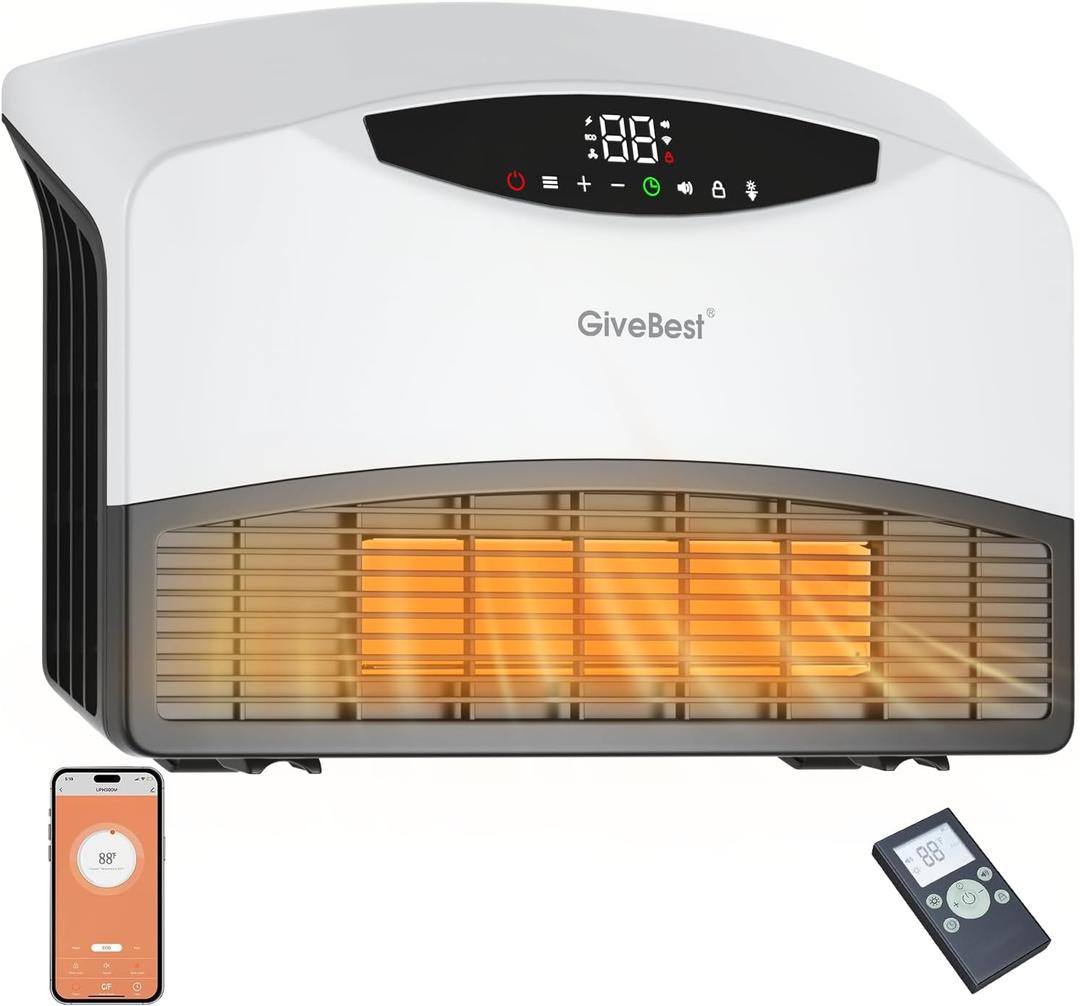 GiveBest Electric Wall Heater with WiFi and Remote Control, Floor or Wall Mounted Heater, Large Room Coverage, 3 Heating Modes, 1500W Fast Heating Space with Thermostat for Indoor Room Use, White