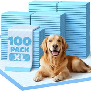 Powools Puppy Pads - 100 Packs, 34"28" Ultra-Large Puppy Pads, Tear-ResistantPee Pads for Dogs, 6-Layer Ultra-Absorbent & Quick-Dry Black Training Pads (Blue), Size XL