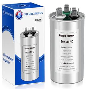 50+5 uF 50/5 MFD Dual Run Round Capacitor for AC, 370 or 440 Volt CBB65 Capacitor for AC Motor Run, Fan Start, Condenser Straight Cool, Heat Pump, Air Conditioner, and Pool Pump