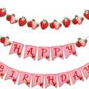 Strawberry Birthday Banner, Strawberry Themed Party Decorations Shortcake Sign Happy Birthday Hanging Banner for Baby Girl Shower Party Decor