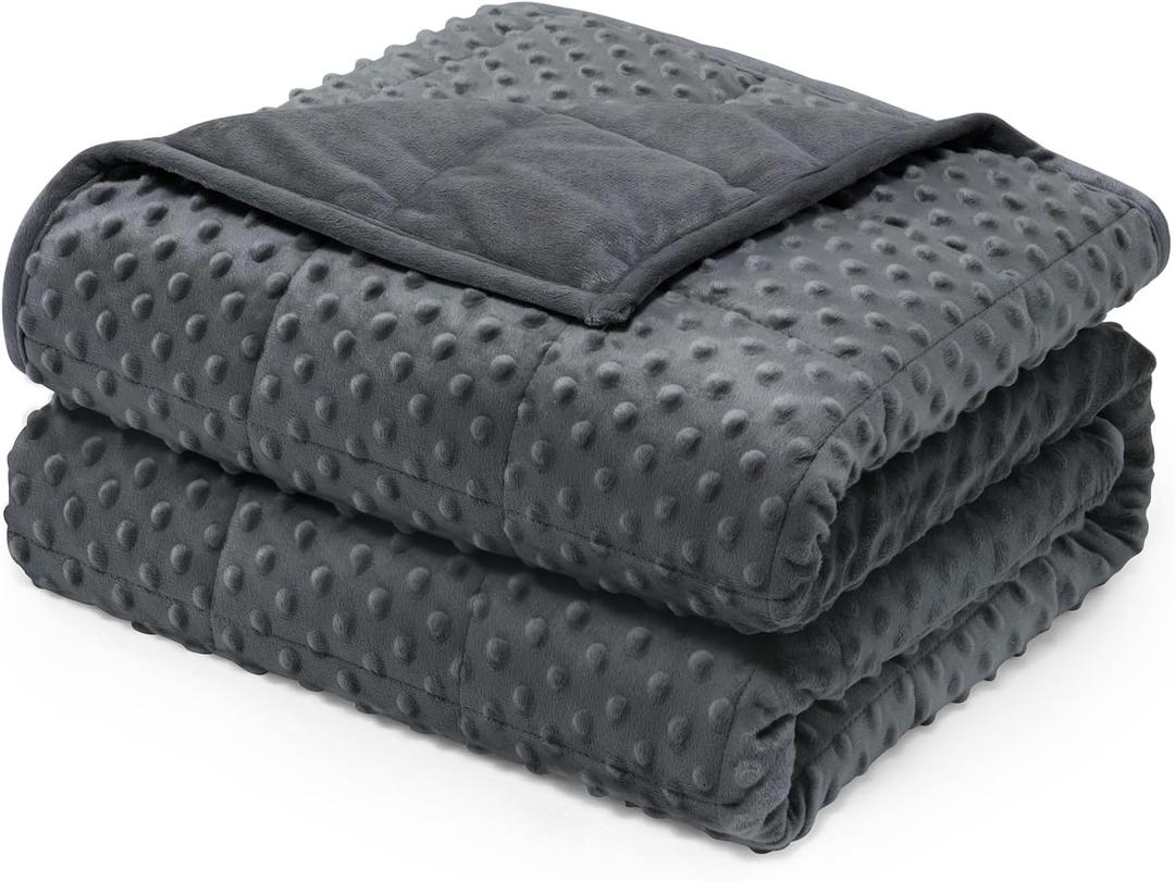 Wemore Minky Dot Weighted Blanket for Adults Queen Size 15 lb, Soft Heavy Blanket for Stress Relief and Sleep Promotion, Breathable Blanket for All-Season with Glass Beads, Dark Grey 60 x 80 inches