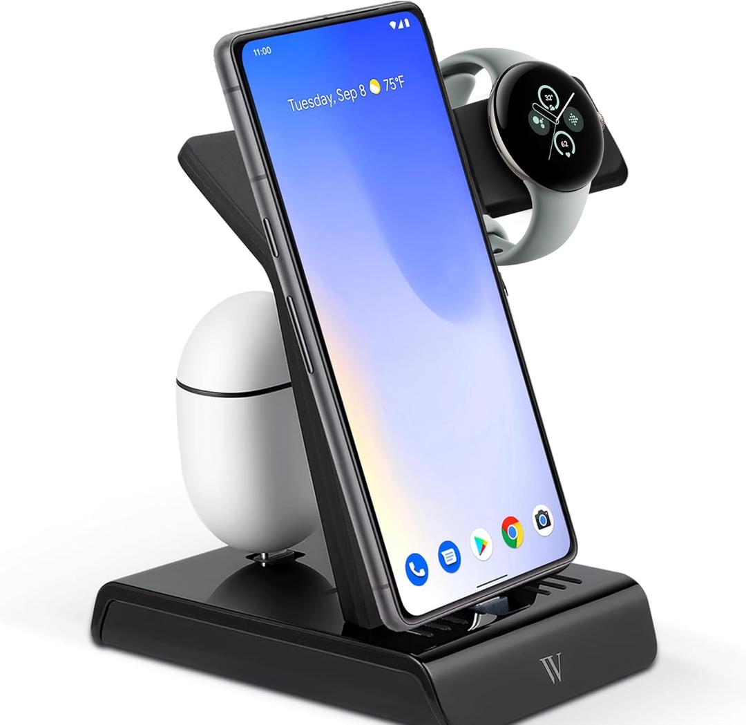 Wasserstein 3-in-1 Wired Charging Station Made for Google Pixel, Buds, Watch 3, Fitbit Charge 5, 6, Versa 3, 4, Sense, Sense 2 & Ace LTE - NOT Compatible with Pixel Watch 1, 2 & 4