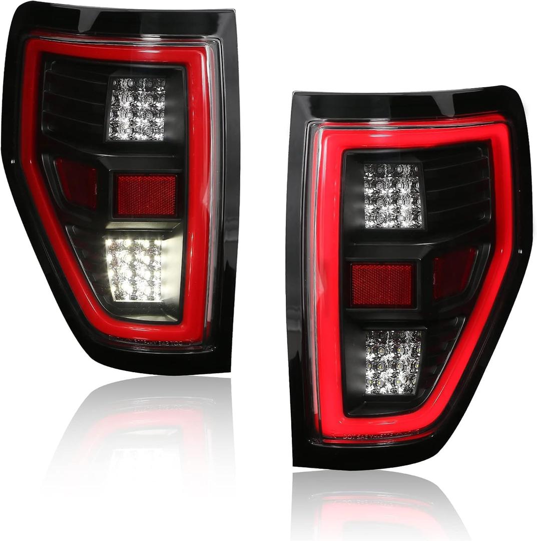 PZ 2009-2014 F 150 LED Tail Lights Assembly with Signal/Runnning Light Clear Glass/transparentLamp Shade Matte Black Cover Left and Right Sides