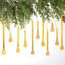 12 Pcs Mercury Glass Teardrop Christmas Ornaments Icicle Raindrop Christmas Tree Hanging Decoration Vintage Chandelier Crystal Pendant for Xmas Tree Winter Holiday Party Supplies (Gold)