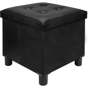 18 Inches Cube Storage Ottoman, Faux Leather Collapsible Square Folding Ottoman Furniture with Storage for Living Room Bedroom, Foot Rest Foot Stool with Legs, Black 18x18x18 Inches