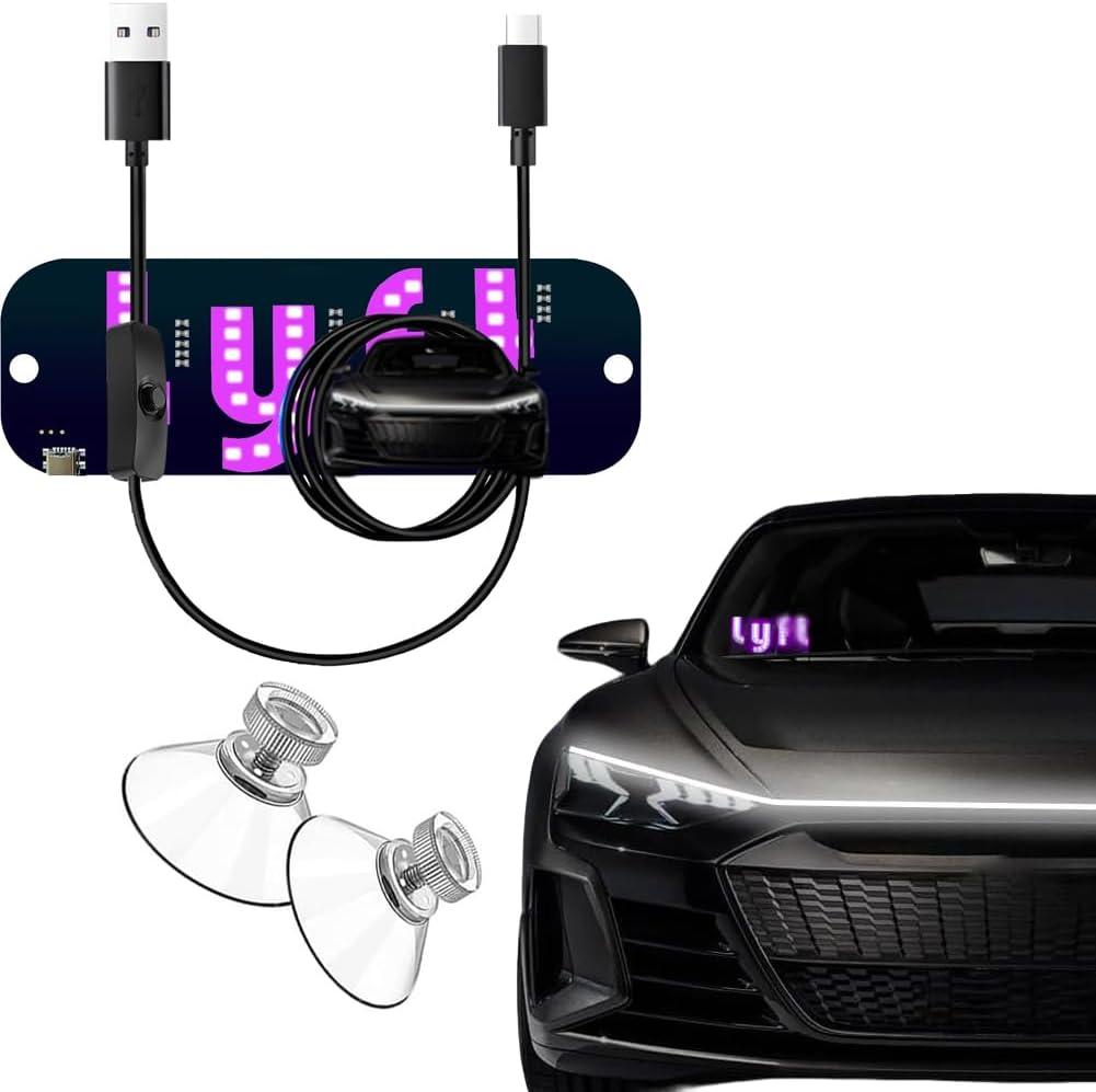 Driver-Specific USB Car LED Light Sign, Windshield Taxi Light Sign with Display, Suitable for Sedans, SUVs, and Cars, Easy Suction Cup Installation, USB Type-A Switch Cable (Pink Light Sign)
