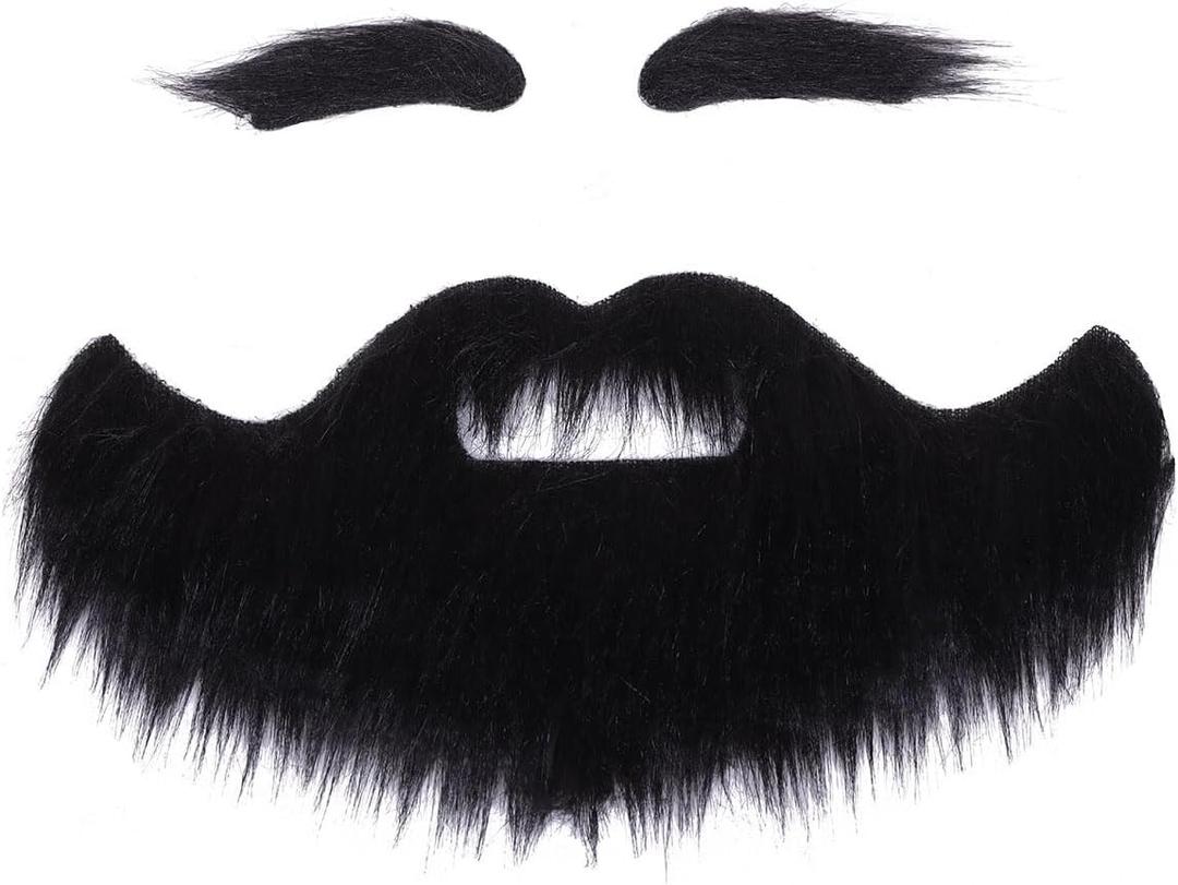 Honcloud Cosplay Beard with Eyebrow Set for Adult Material Novelty Mustaches for Halloween Costume Accessories (Black)
