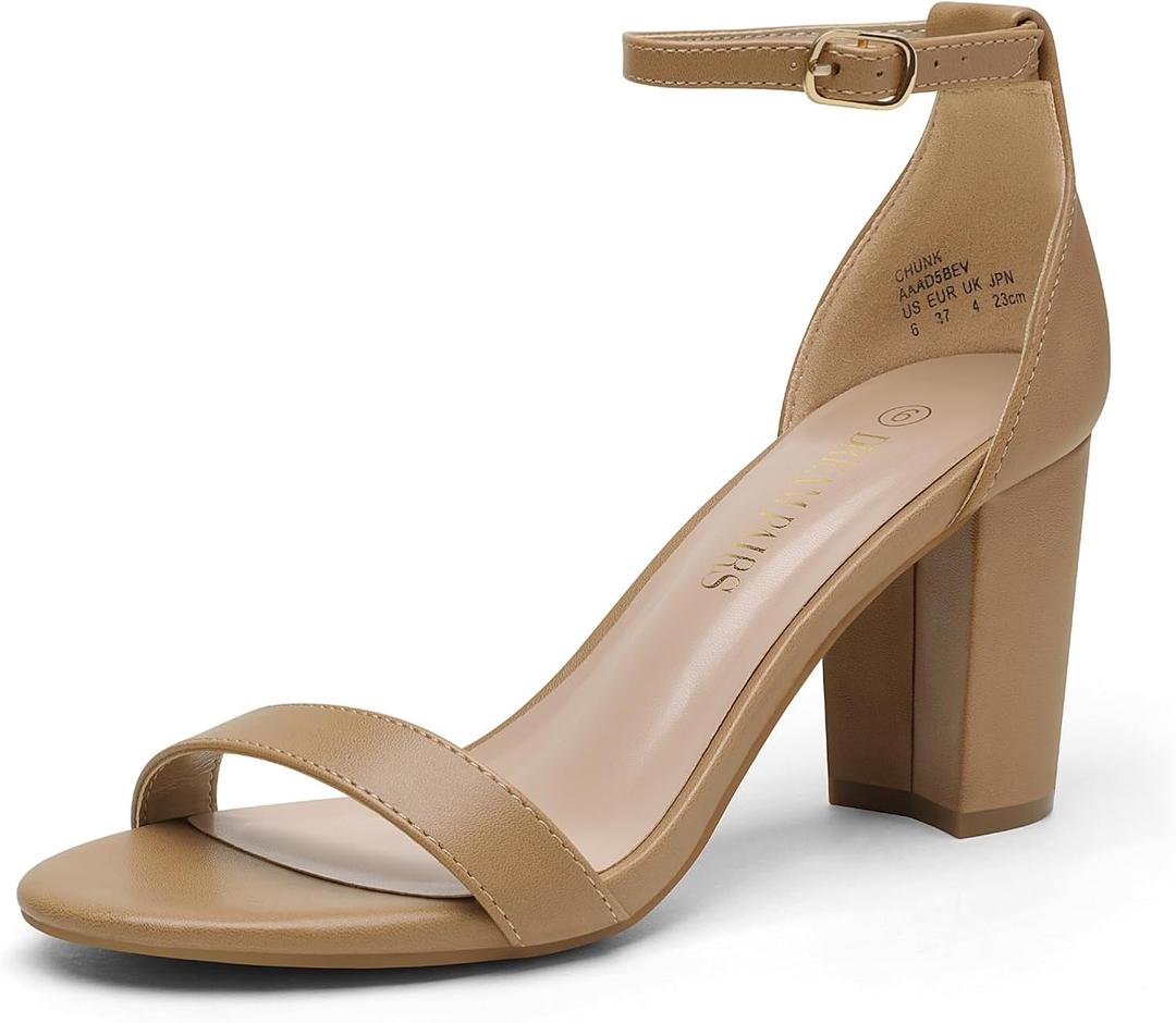 DREAM PAIRS Women's Chunk Low Heel Pump Sandals (Size 12, Nude/Pu)