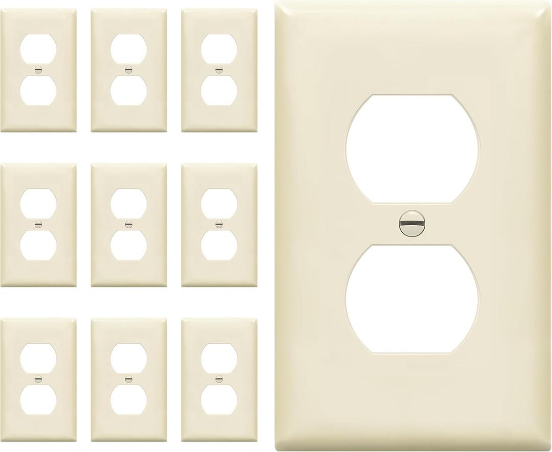 ENERLITES Duplex Receptacle Outlet Wall Plate, Size 1-Gang 4.50" x 2.76", Unbreakable Polycarbonate Thermoplastic, UL Listed, 8821-LA-10PCS, Light Almond (10 Pack)