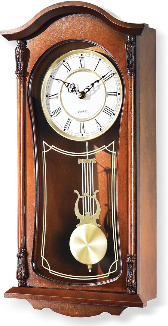 AYRELY 22IN Grandfather Vintage Wall Clock with Pendulum and Chime, Hour/Quarter-Hour Chime, Mahogany Wooden Frame, Large Vintage Wall Clock for Living Room,Home Decor Gift